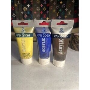 3 x Van Gogh Fluorescent Acrylic Paints, green, yellow, rose and orange